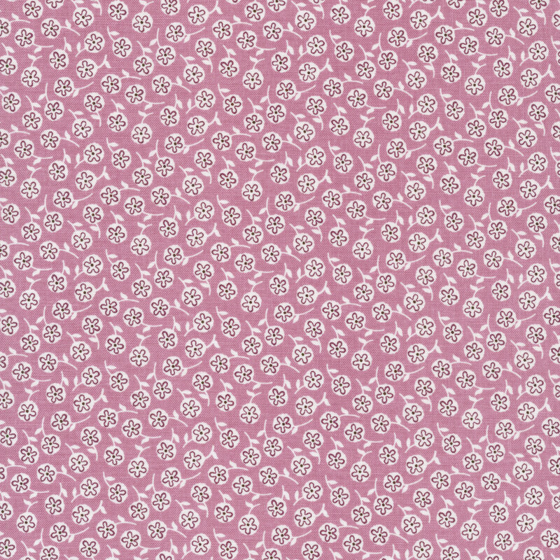 Fabric of small ditsy white flowers on a purple background