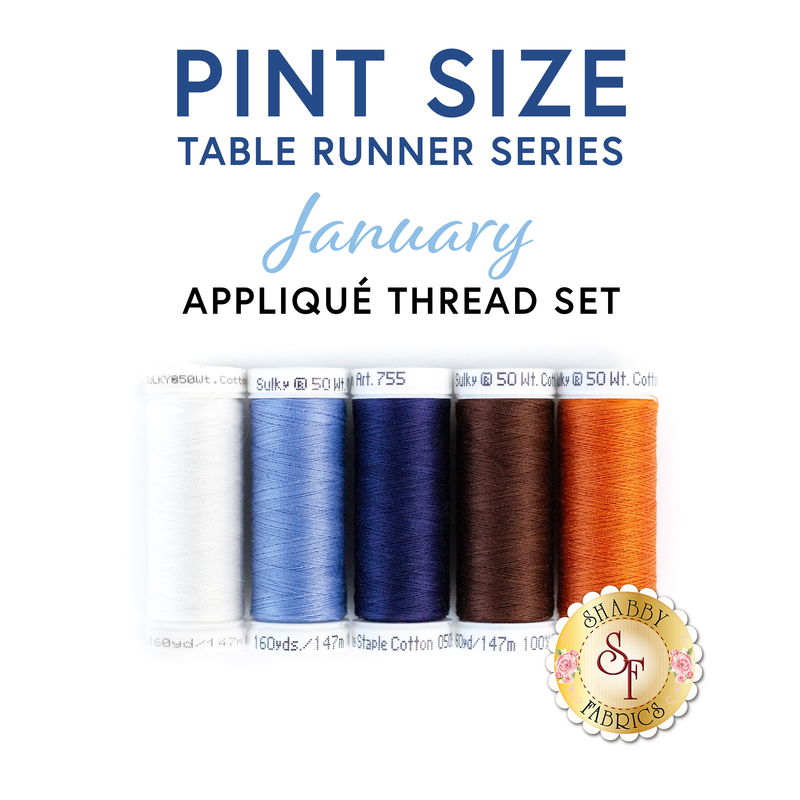 A Pint Size Table Runner January Thread Set on a white background.