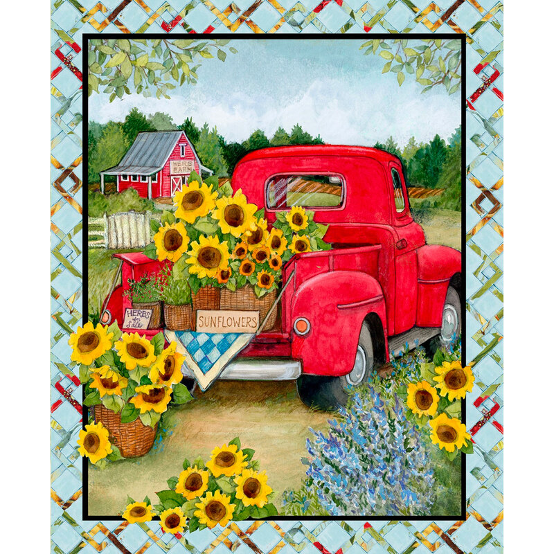 Springs Creative Trucks & Sunflowers Red Trucks and Sunflowers Panel by ...