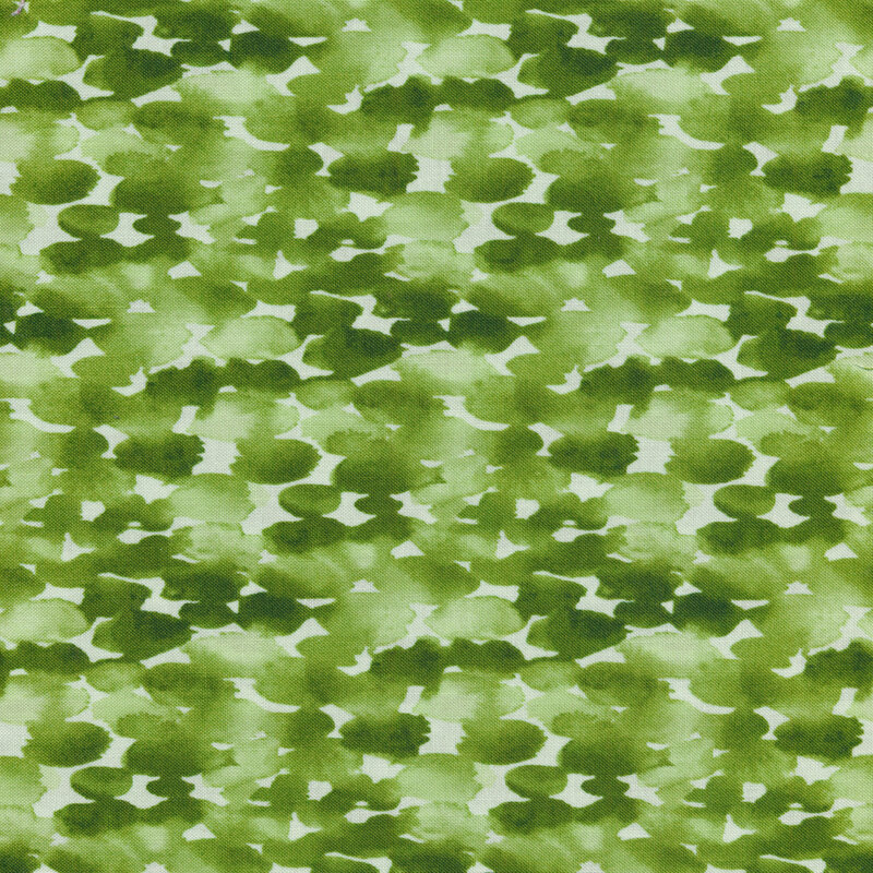 Tonal green mottled fabric with watercolor-style flower petals all over