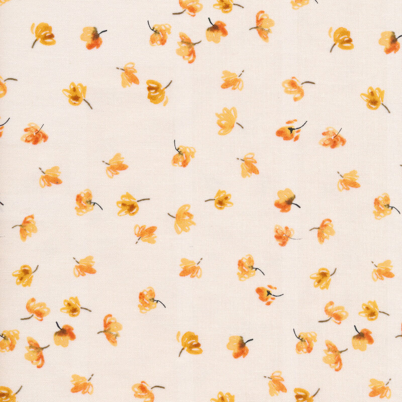 Off white fabric with small orange ditsy flowers all over