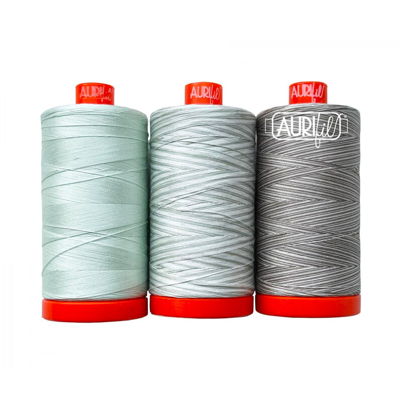 Set of three grey variegated threads from Aurifil's Frangipani thread set