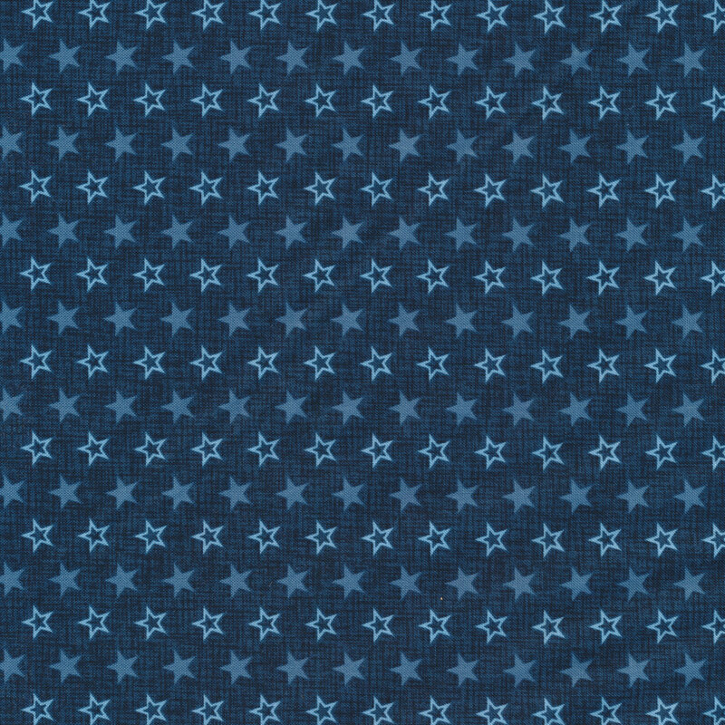 Light blue stars alternating between outline and solid, against a navy blue background