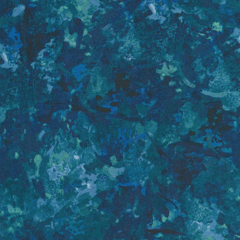 Fabric of a watercolor mottled print in a deep blue color
