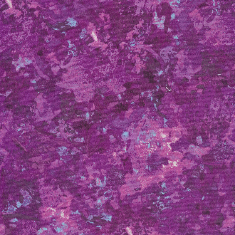 A fabric with a mottled watercolor texture in a purple color with subtle pink accents