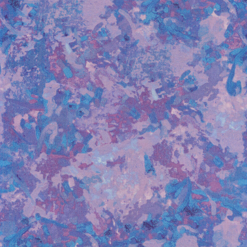 A fabric with a mottled watercolor texture in a periwinkle color with subtle powder blue and purple accents