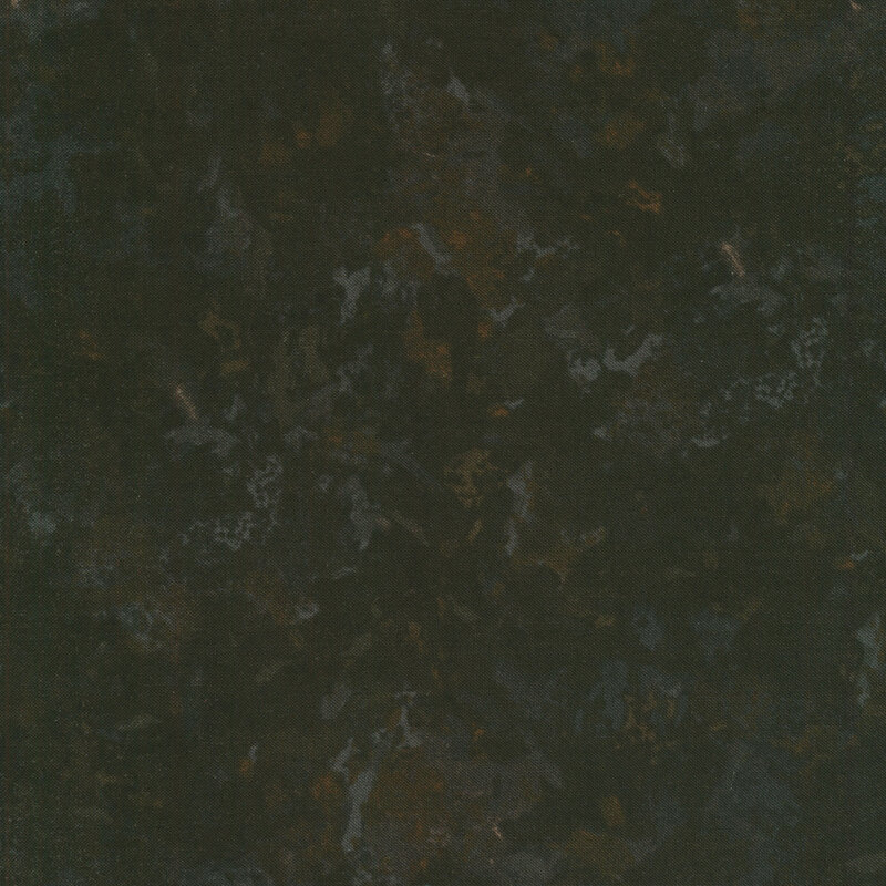 A fabric with a mottled watercolor texture in a black color with subtle brown accents
