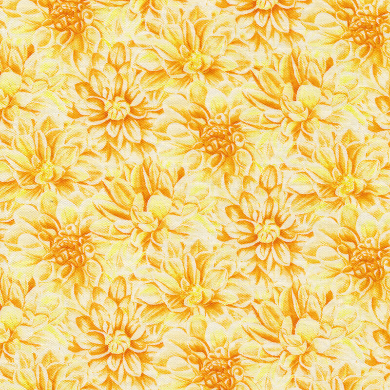 Tonal fabric of a collage of yellow dahlias