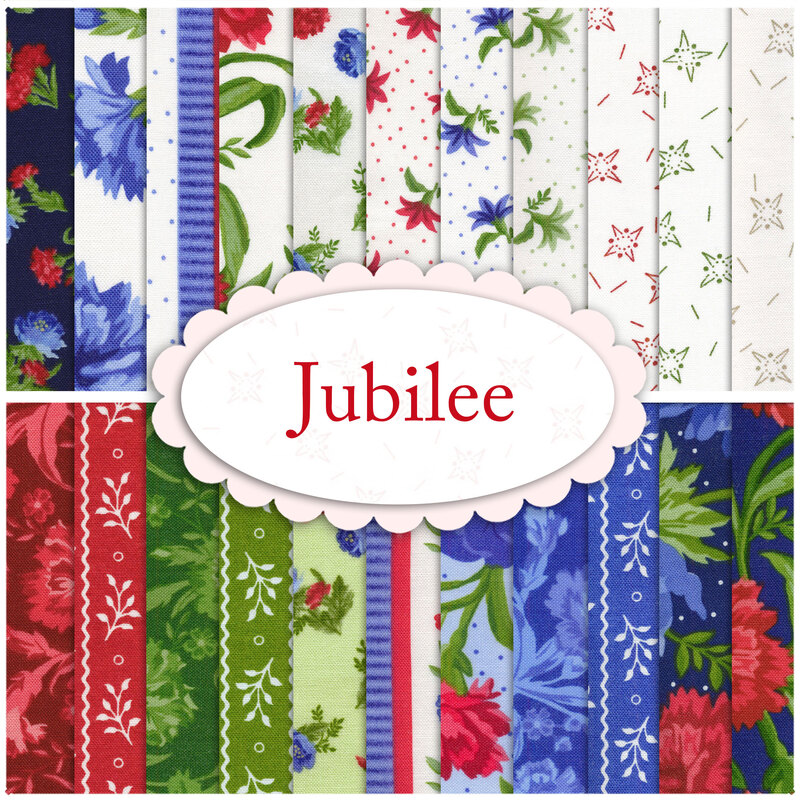 Collage image of fabrics in Jubilee 22 FQ Set