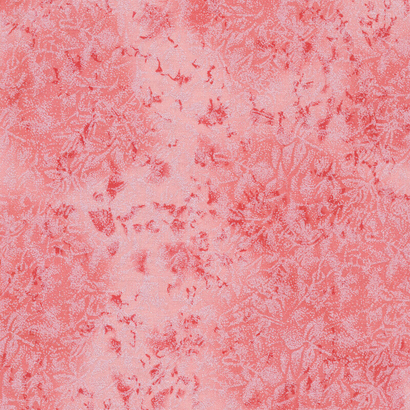 Tonal geranium pink fabric features mottled design with metallic accents | Shabby Fabrics