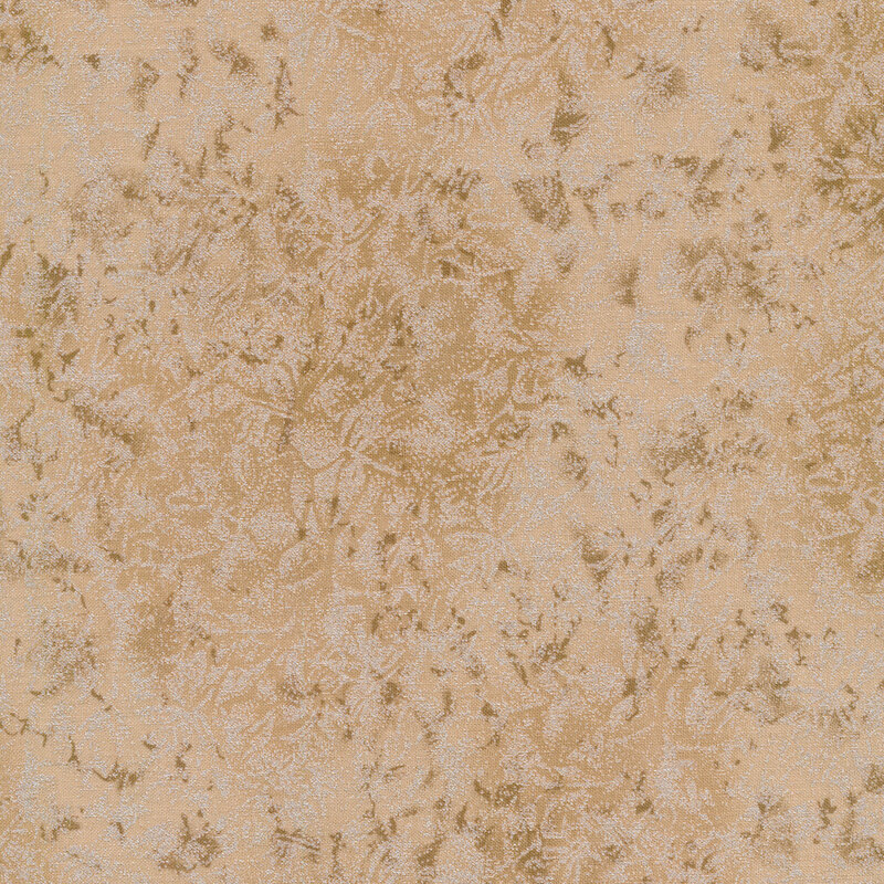 Tonal light brown colored fabric features mottled design with metallic accents | Shabby Fabrics