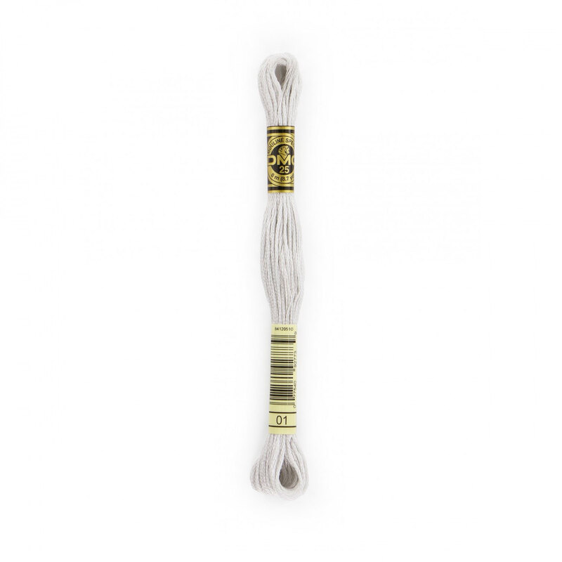 Close up image of DMC 01 embroidery floss in its packaging