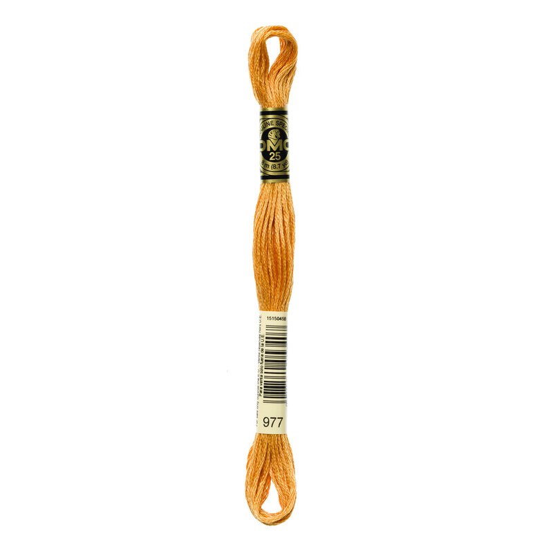 A skein of DMC 977 Light Gold Brown 6 strand embroidery floss