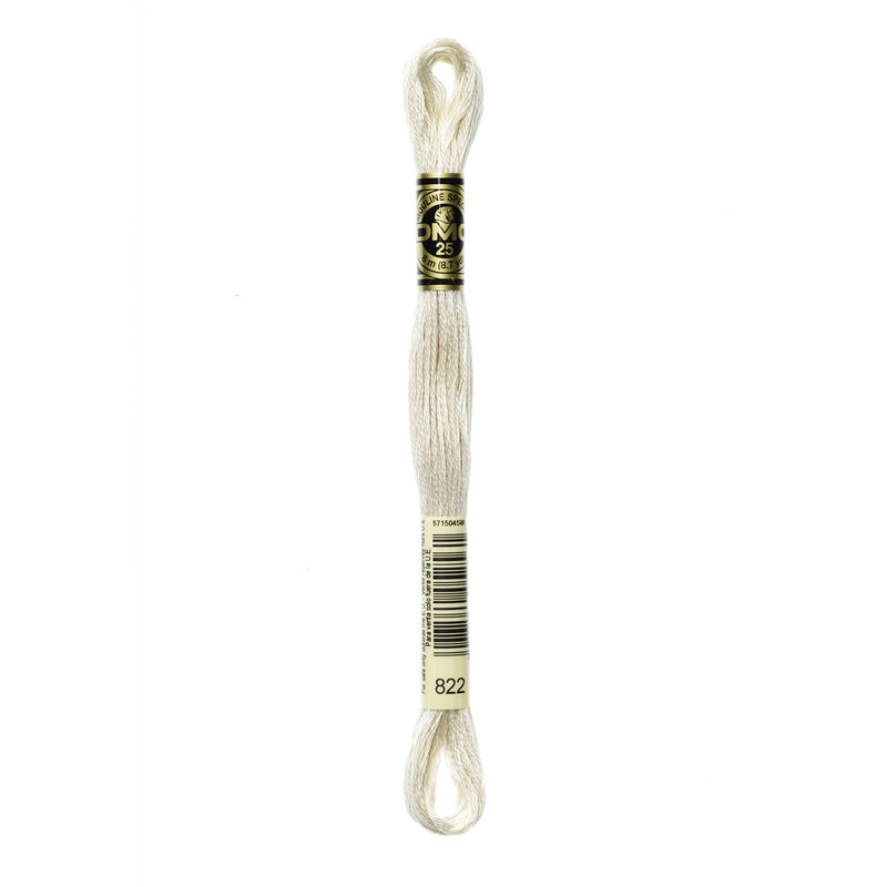 A skein of DMC 822 Light Beige Grey 6 strand embroidery floss