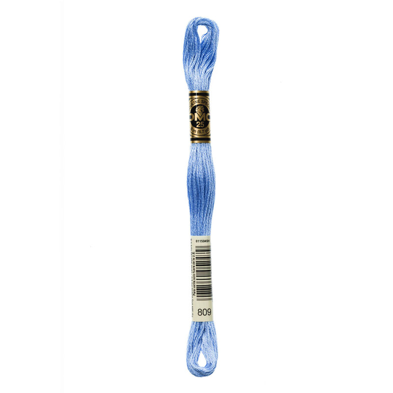 A skein of DMC 809 Delft Blue 6 strand embroidery floss