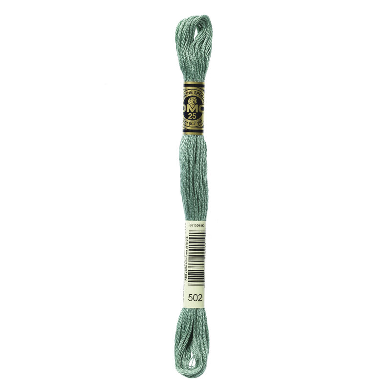 Close up image of DMC 502 embroidery floss in its packaging