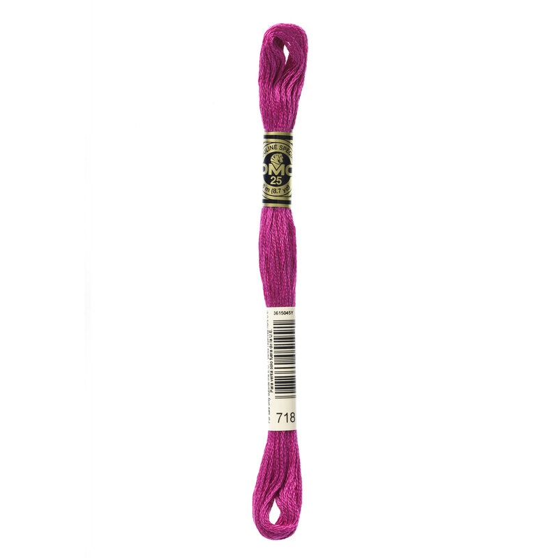 A skein of DMC 718 plum 6 strand embroidery floss