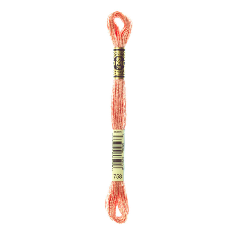 Close up image of DMC 758 Very Light Terra Cotta embroidery floss in its packaging