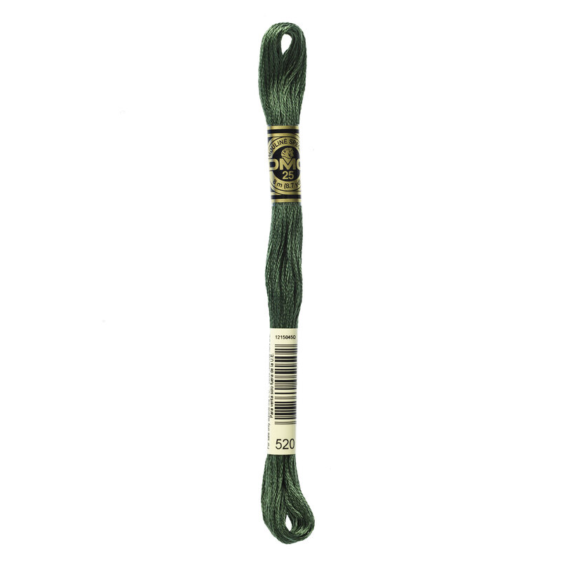 Close up image of DMC 520 Dark Fern Green embroidery floss in its packaging