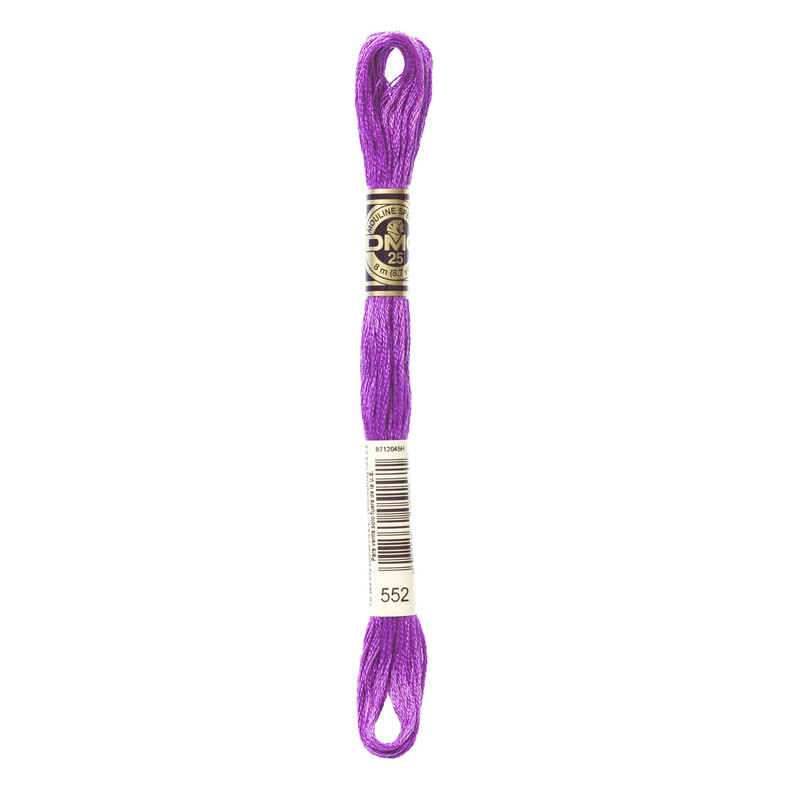 Close up image of DMC 552 Medium Violet embroidery floss in its packaging