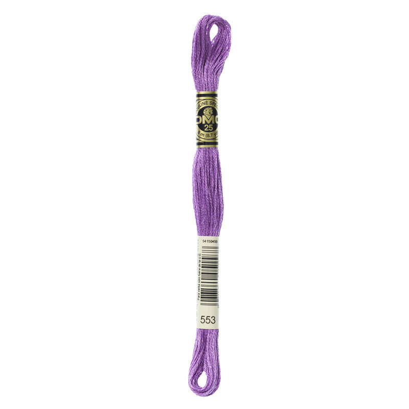 Close up image of DMC 553 Violet embroidery floss in its packaging