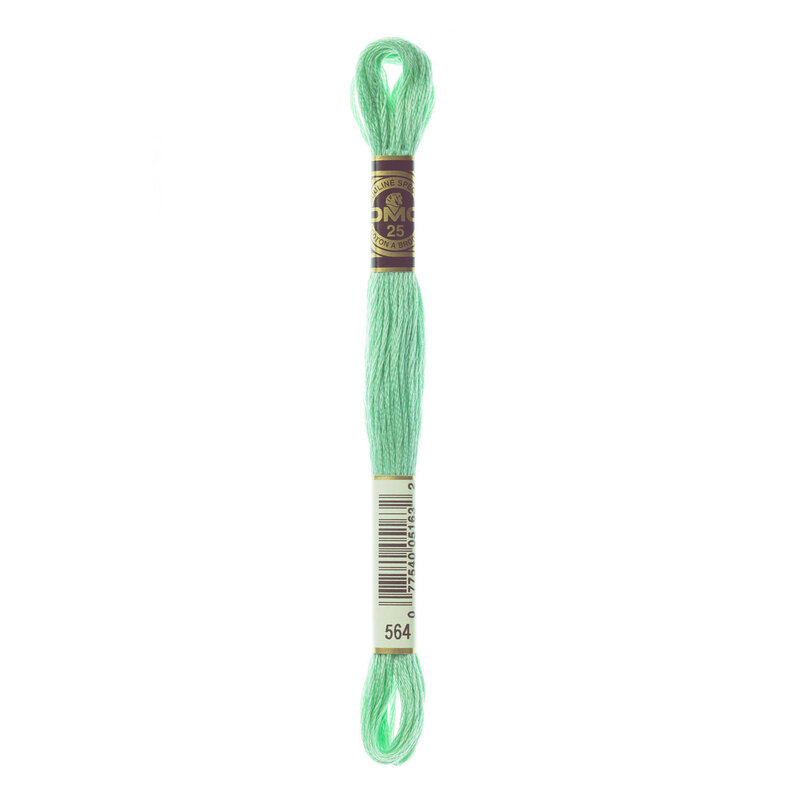 Close up image of DMC 564 Very Light Jade embroidery floss in its packaging