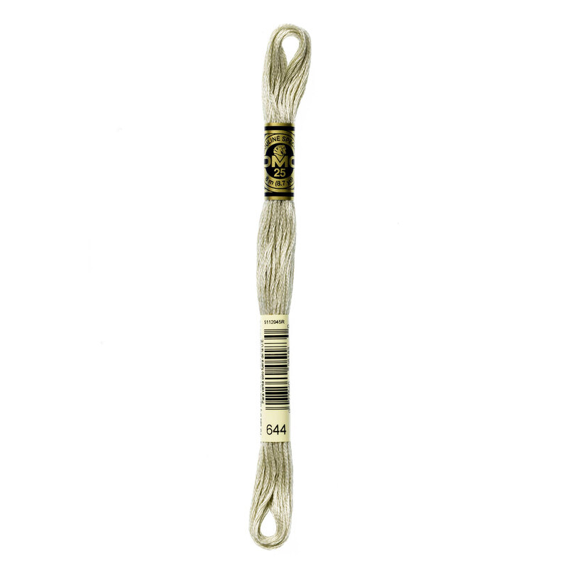 Close up image of DMC 644 Medium Beige Gray embroidery floss in its packaging