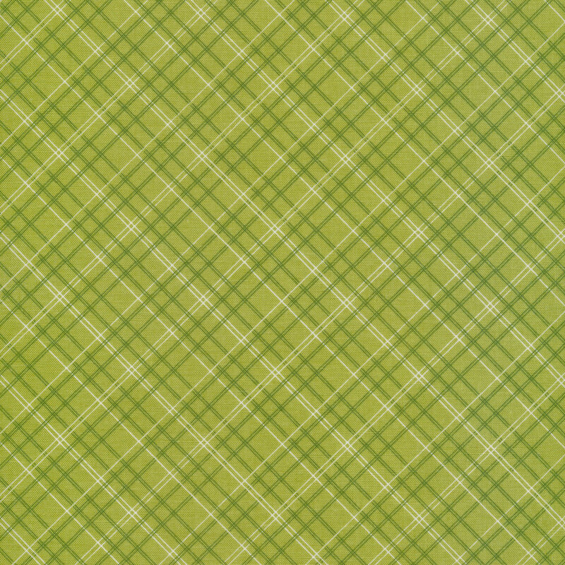 fabric featuring a plaid print on a green background
