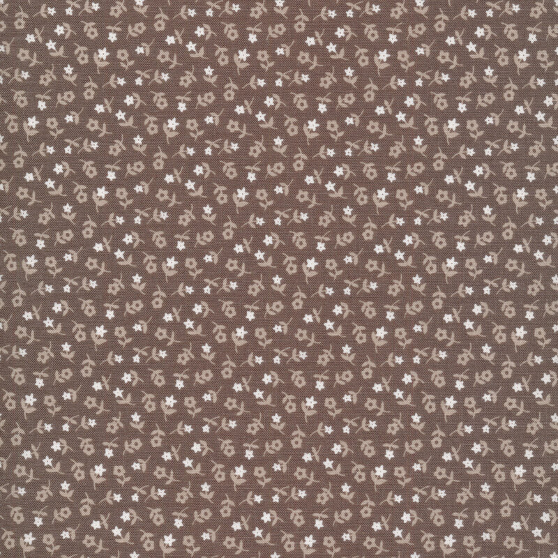grayish brown fabric featuring flowers scattered all over