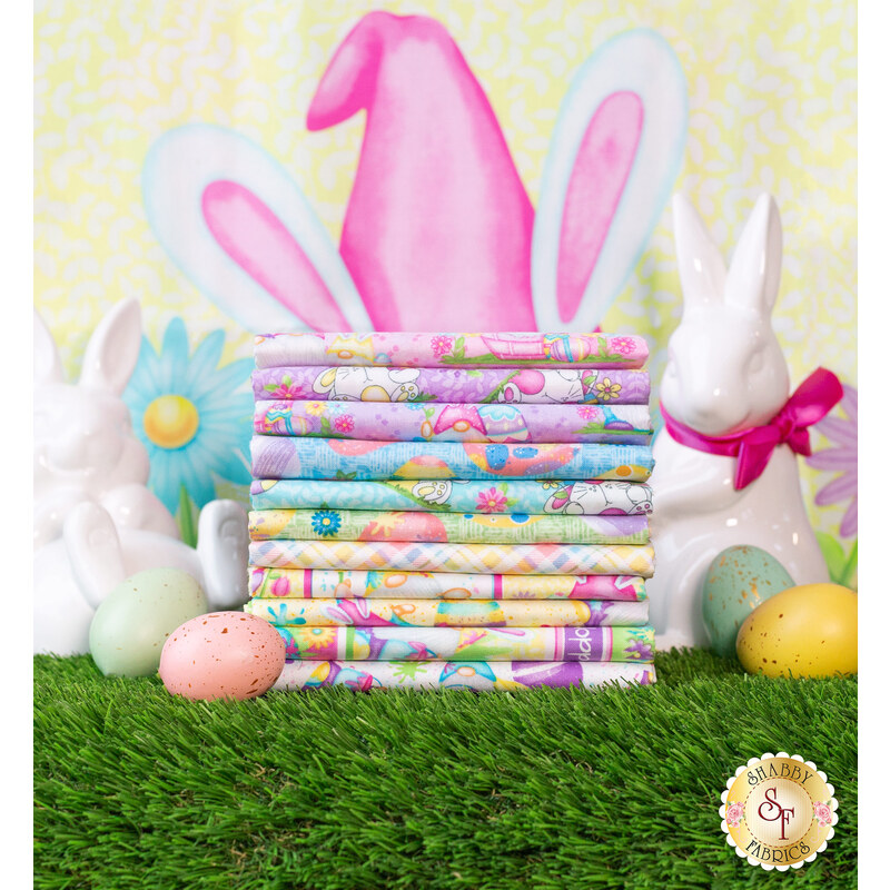 A Hoppy Easter FQ and Panel Set in a springtime setting.