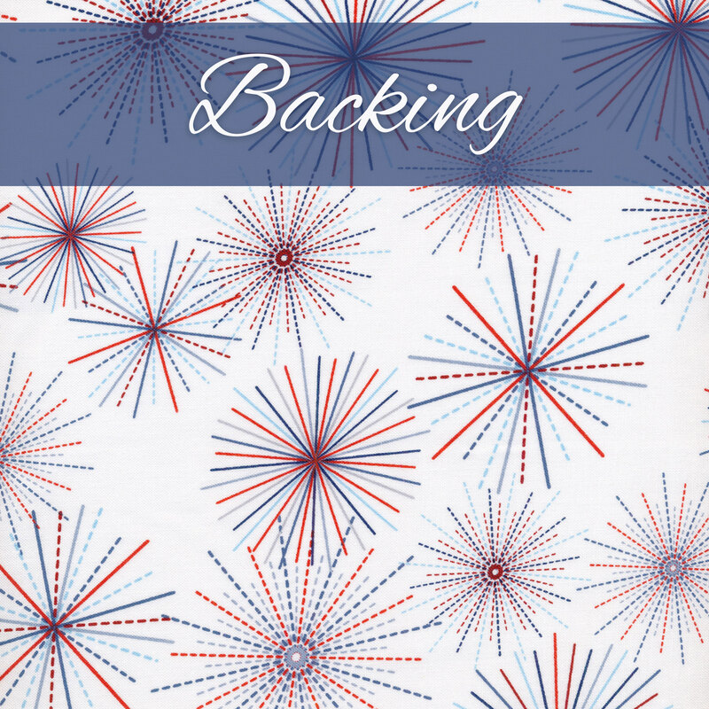Red and blue fireworks on white background labeled as backing.