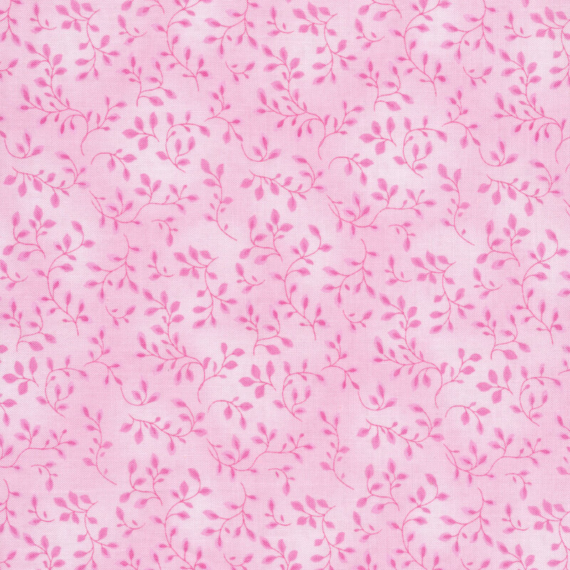 Tonal pink fabric with leaves and vines all over
