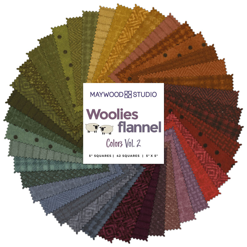splayed collage of  Woolies Flannel - Colors Vol. 2 flannel fabrics in a rainbow of colors