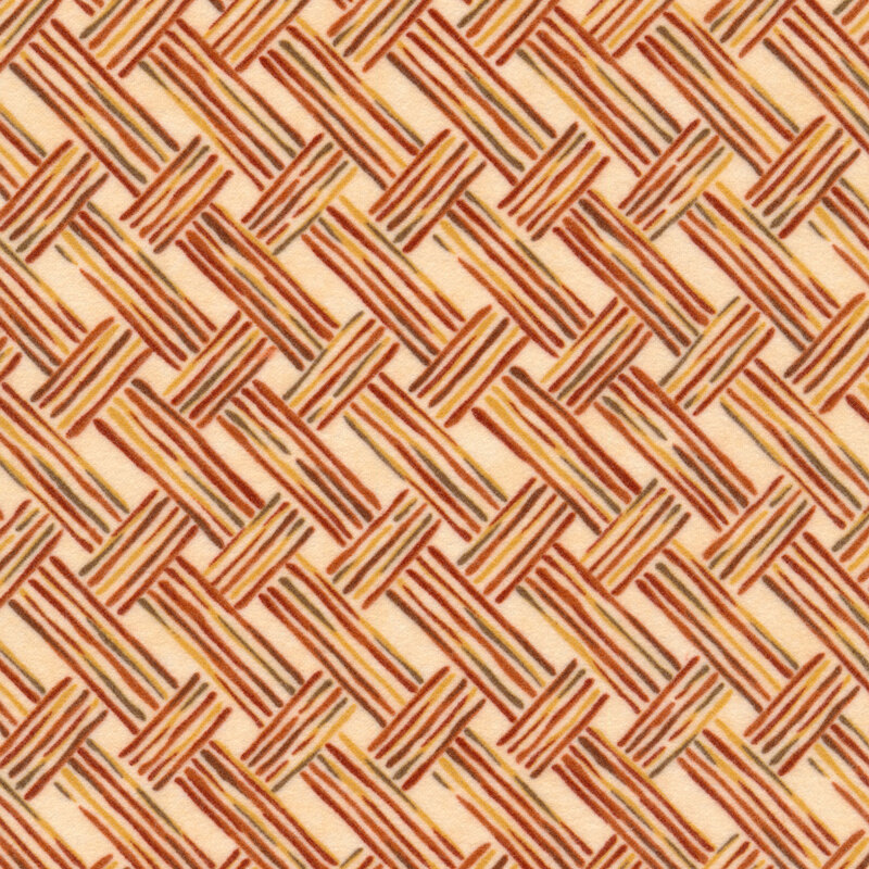 Flannel fabric of a basket weave plaid pattern on a cream background.
