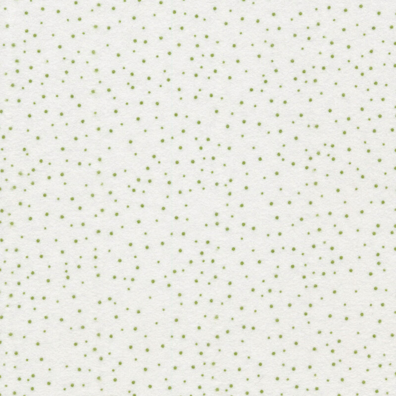 Fabric with green polka dots on a white background.