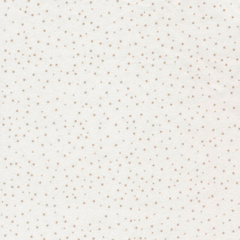 Fabric with tan polka dots on a white background.