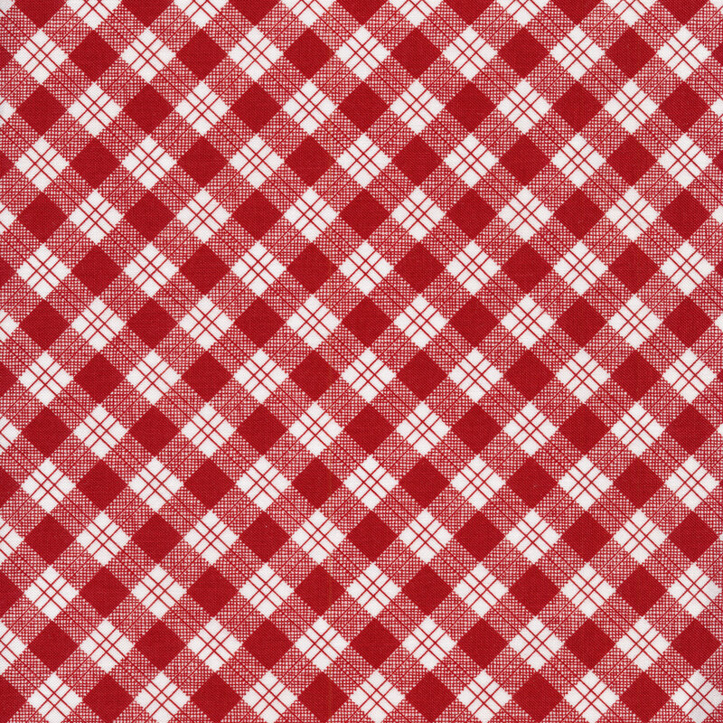 Classic red and white bias plaid fabric