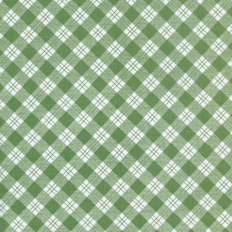 Classic green and white bias plaid fabric