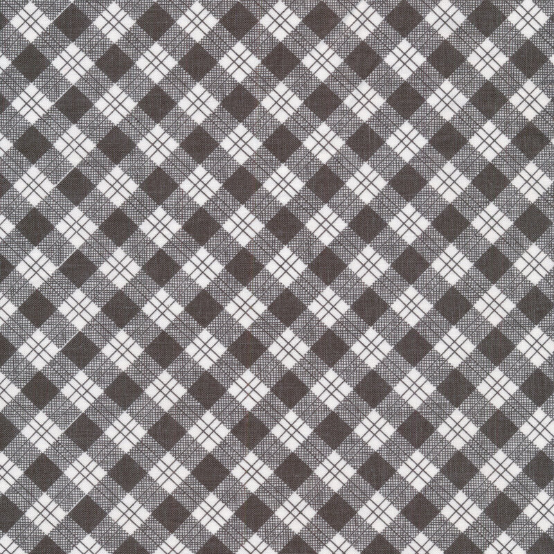 Classic dark gray and white bias plaid fabric