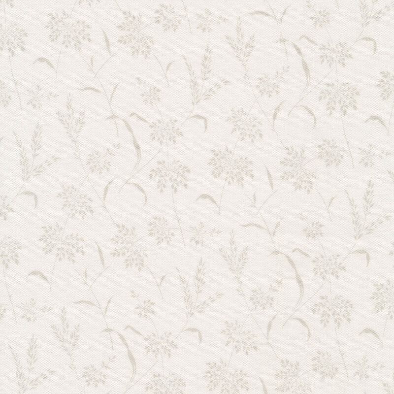 Cream sewing fabric with darker wheat sprigs and small flowers all over