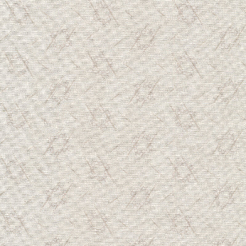 Mottled cream fabric with distressed zig zag patterns all over