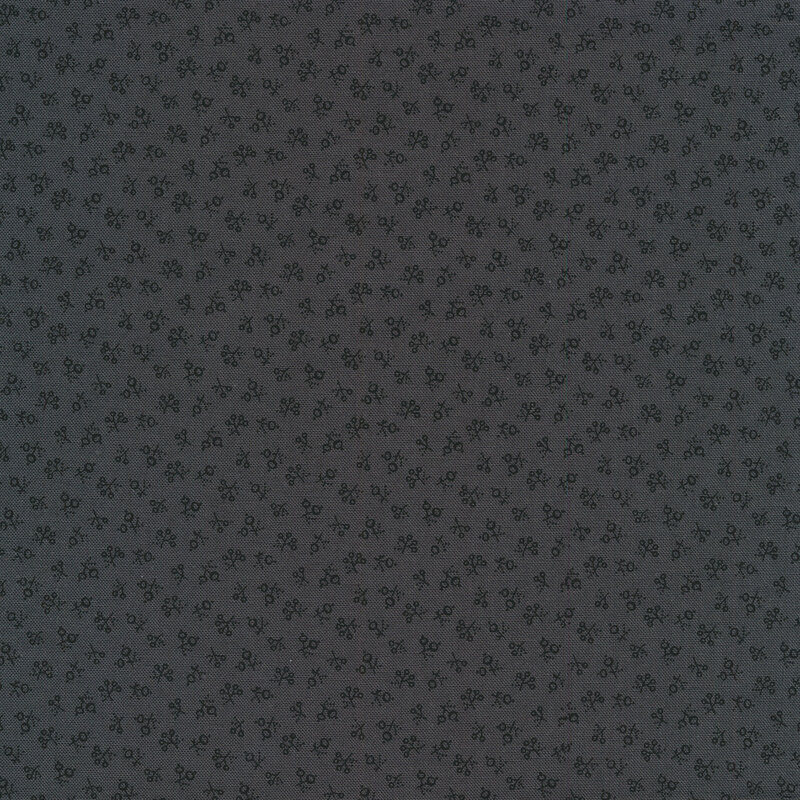 Dark charcoal fabric with tossed mini flower buds all over