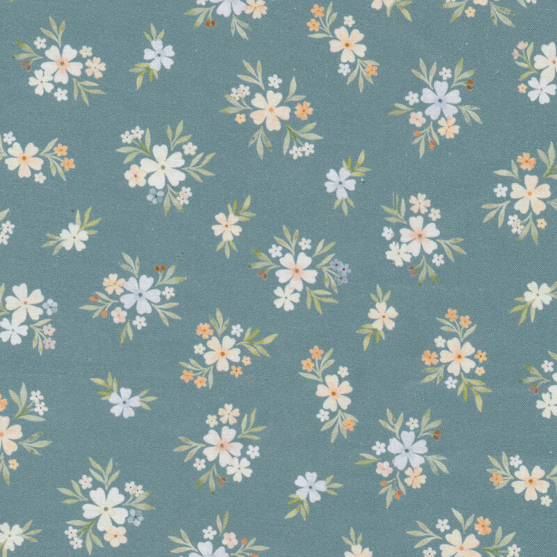 Sage green fabric with small floral bunches tossed