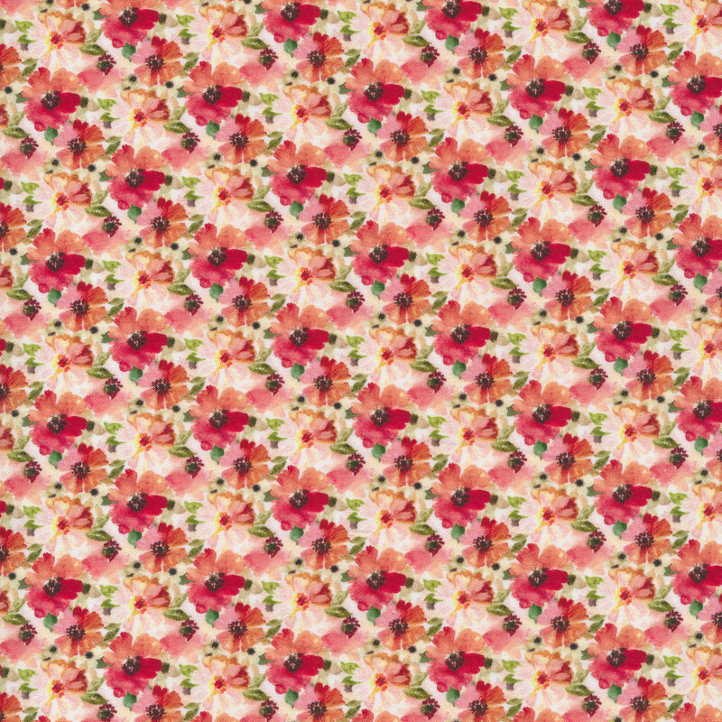 Watercolor-style fabric with bright red flowers all over