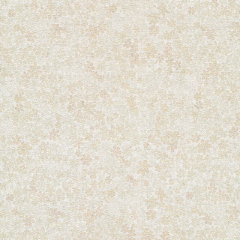 Tonal watercolor-style fabric with light cream flowers all over a white background