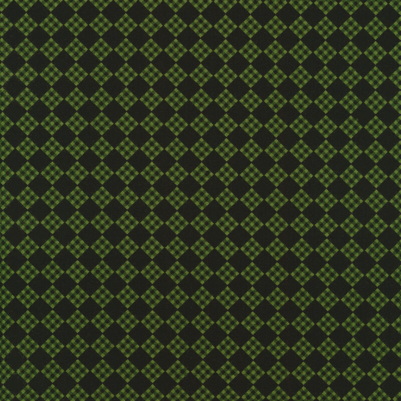 Black fabric with green plaid diamonds all over