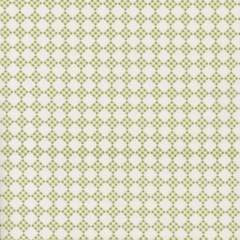 White fabric with green plaid diamonds all over