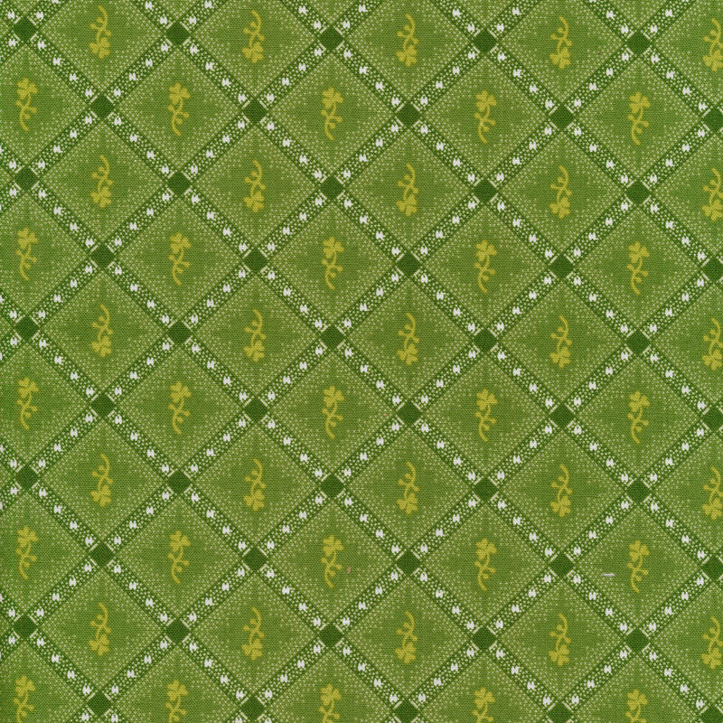 Tonal green plaid fabric with alternating shamrock vines
