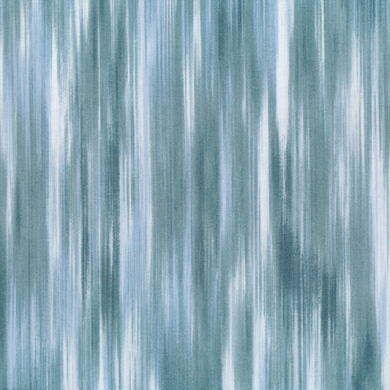 Tonal soft blue-green and gray fabric features decorative stripes design