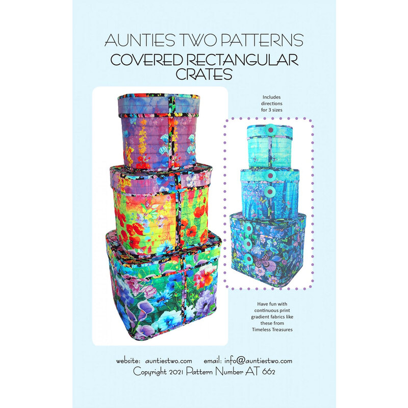 Front Cover of the Covered Rectangular Crates by Aunties Two Patterns featuring 3 different sizes